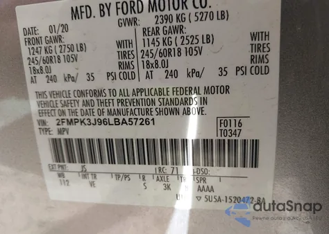 2020 Ford Edge Sel from USA, damaged, VIN 2FMPK3J96LBA57261